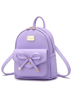 Girls Bowknot Cute Leather Backpack Mini Backpack Purse for Women