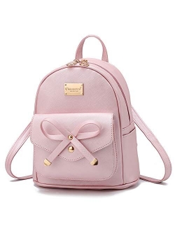 Girls Bowknot Cute Leather Backpack Mini Backpack Purse for Women