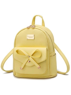 Girls Bowknot Cute Leather Backpack Mini Backpack Purse for Women