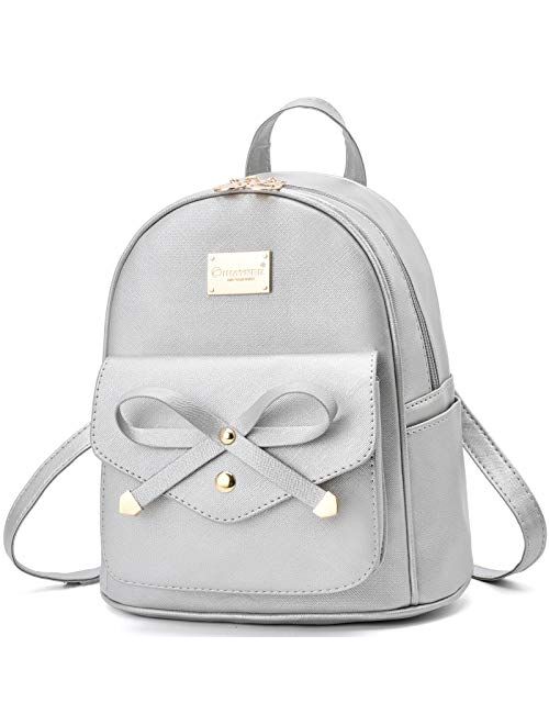 Girls Bowknot Cute Leather Backpack Mini Backpack Purse for Women