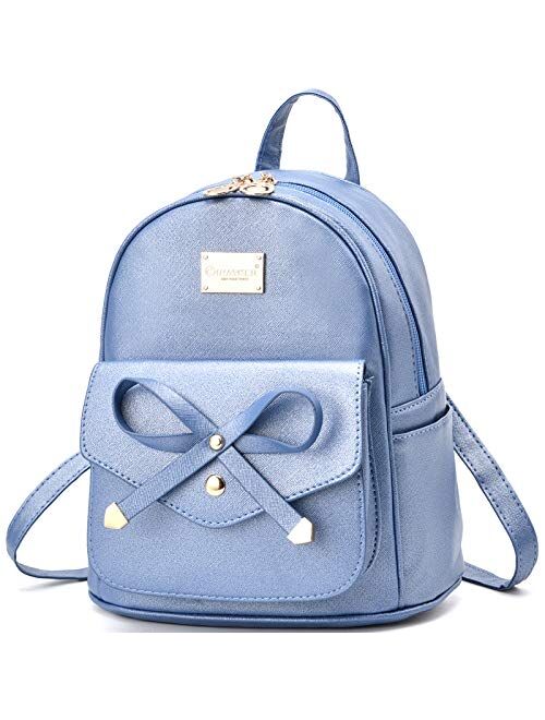 Girls Bowknot Cute Leather Backpack Mini Backpack Purse for Women