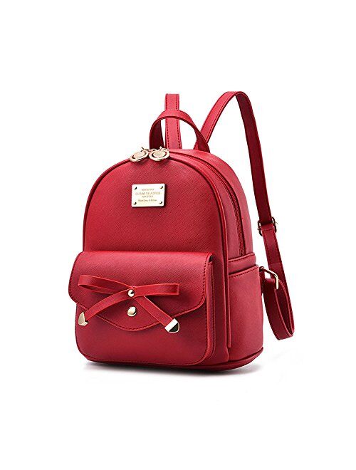 Girls Bowknot Cute Leather Backpack Mini Backpack Purse for Women