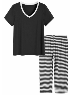 Latuza Women's Sleepwear Tops with Capri Pants Pajama Sets