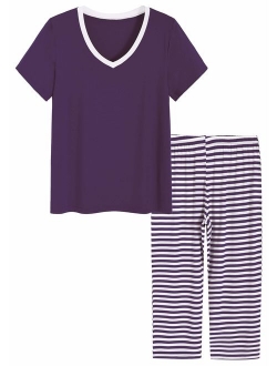 Latuza Women's Sleepwear Tops with Capri Pants Pajama Sets