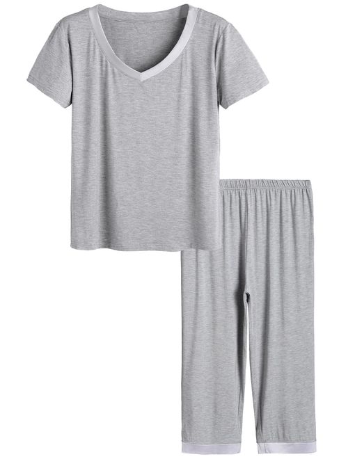 WiWi Womens Bamboo Pajamas Soft Pajama Sets Comfy Short Sleeves