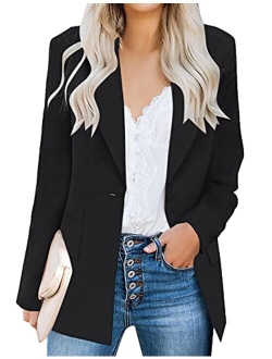 Luyeess Women's Casual Work Office Notch Lapel Pocket Buttons Blazer Suit Jacket