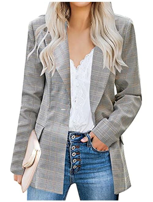 Luyeess Women's Casual Work Office Notch Lapel Pocket Buttons Blazer Suit Jacket