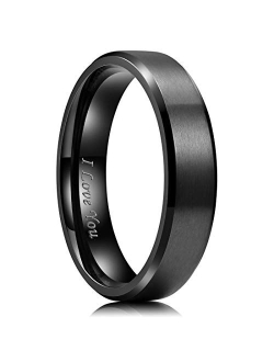 King Will 4mm/5mm/6mm/7mm/8mm Stainless Steel Ring Black Plated Matte Finish&Polished Beveled Edge with Laser Etched I Love You