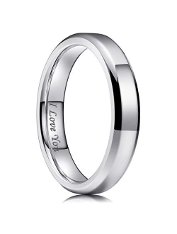 King Will 4mm/5mm/6mm/7mm/8mm Stainless Steel Ring Black Plated Matte Finish&Polished Beveled Edge with Laser Etched I Love You