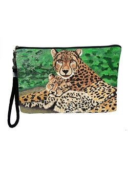 Large Vegan Wristlet, Pencil Bag, Cosmetic Bag with Charm Nylon Wristlet Clutch bag