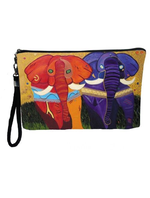 Large Vegan Wristlet, Pencil Bag, Cosmetic Bag with Charm Nylon Wristlet Clutch bag