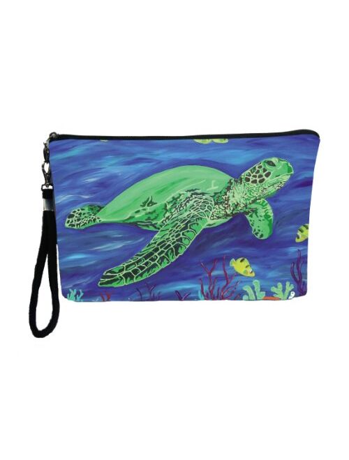 Large Vegan Wristlet, Pencil Bag, Cosmetic Bag with Charm Nylon Wristlet Clutch bag