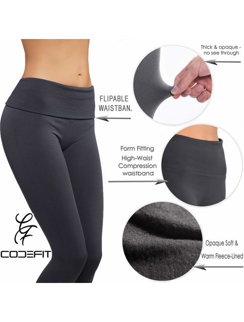 CODEFIT Yoga Fleece Leggings Winter High Waist Tummy Control Pants