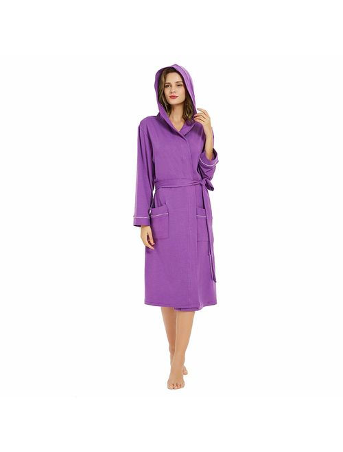 HEARTNICE Womens Cotton Robe Soft Kimono Spa Knit Bathrobe Lightweight Long