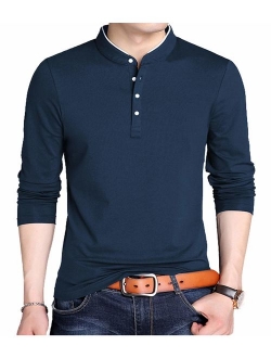 KUYIGO Men's Casual Slim Fit Shirts Pure Color Long Sleeve Polo Fashion T-Shirts