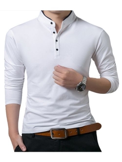 KUYIGO Men's Casual Slim Fit Shirts Pure Color Long Sleeve Polo Fashion T-Shirts