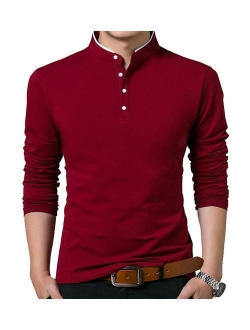 KUYIGO Men's Casual Slim Fit Shirts Pure Color Long Sleeve Polo Fashion T-Shirts