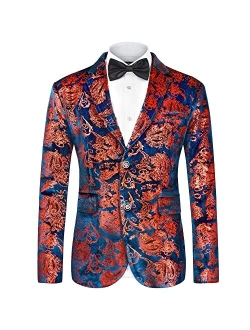 MAGE MALE Men's Dress Party Floral Suit Jacket Notched Lapel Slim Fit Two Button Stylish Blazer