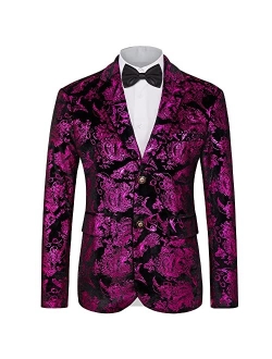 MAGE MALE Men's Dress Party Floral Suit Jacket Notched Lapel Slim Fit Two Button Stylish Blazer