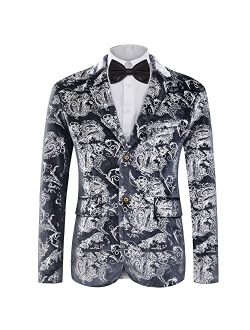 MAGE MALE Men's Dress Party Floral Suit Jacket Notched Lapel Slim Fit Two Button Stylish Blazer