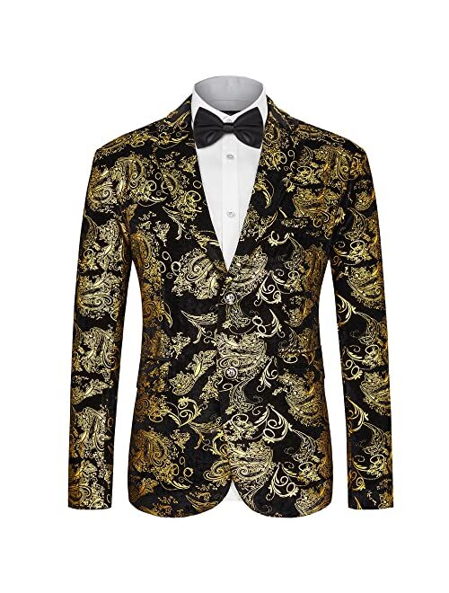 MAGE MALE Men's Dress Party Floral Suit Jacket Notched Lapel Slim Fit Two Button Stylish Blazer