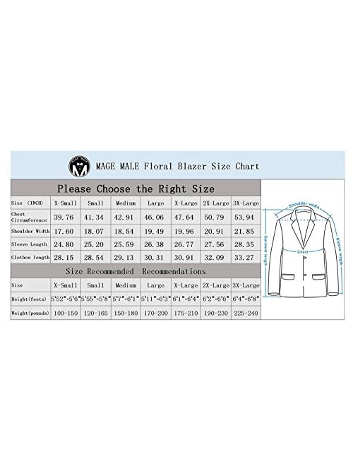 MAGE MALE Men's Dress Party Floral Suit Jacket Notched Lapel Slim Fit Two Button Stylish Blazer