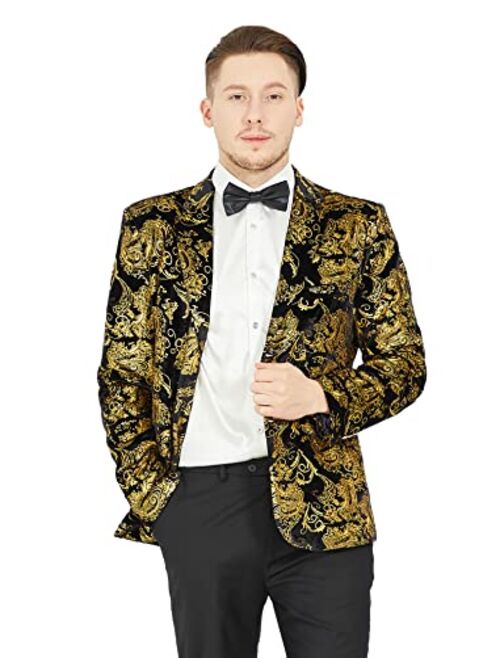 MAGE MALE Men's Dress Party Floral Suit Jacket Notched Lapel Slim Fit Two Button Stylish Blazer