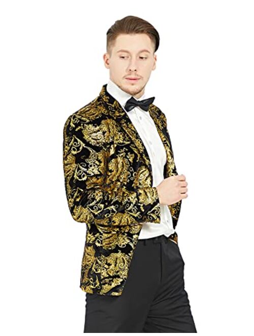 MAGE MALE Men's Dress Party Floral Suit Jacket Notched Lapel Slim Fit Two Button Stylish Blazer