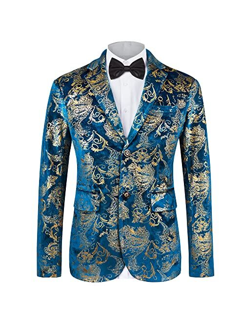 MAGE MALE Men's Dress Party Floral Suit Jacket Notched Lapel Slim Fit Two Button Stylish Blazer