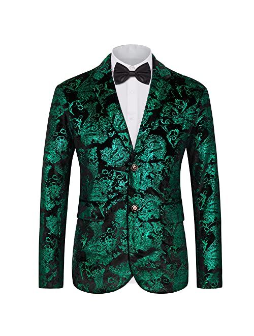 MAGE MALE Men's Dress Party Floral Suit Jacket Notched Lapel Slim Fit Two Button Stylish Blazer