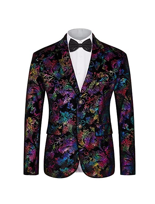 MAGE MALE Men's Dress Party Floral Suit Jacket Notched Lapel Slim Fit Two Button Stylish Blazer