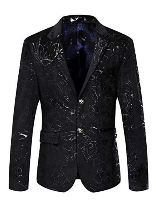 MAGE MALE Men's Dress Party Floral Suit Jacket Notched Lapel Slim Fit Two Button Stylish Blazer