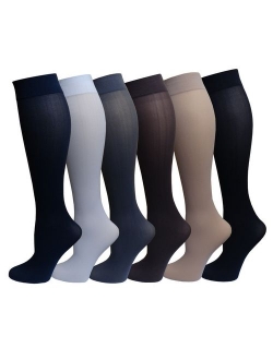 Differenttouch 6 Pairs Pack Women Opaque Stretchy Spandex Knee High Trouser Socks