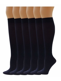 Differenttouch 6 Pairs Pack Women Opaque Stretchy Spandex Knee High Trouser Socks