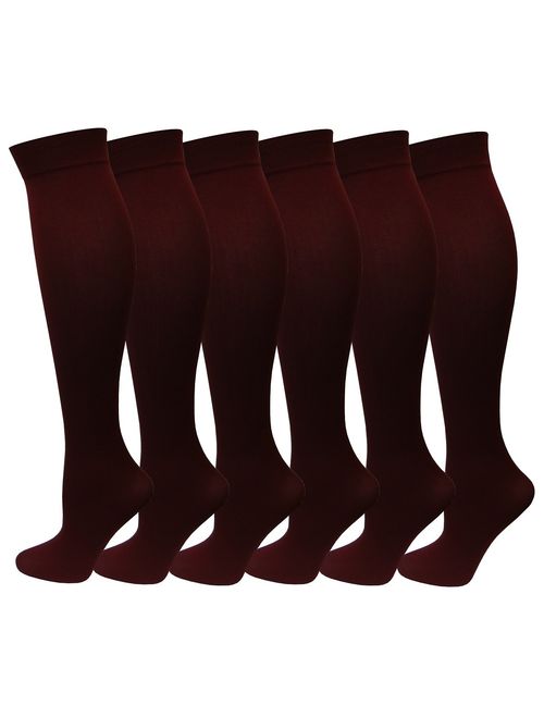 Differenttouch 6 Pairs Pack Women Opaque Stretchy Spandex Knee High Trouser Socks