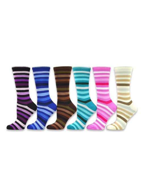 TeeHee Women's Ladies Value 6-Pack Crew Socks