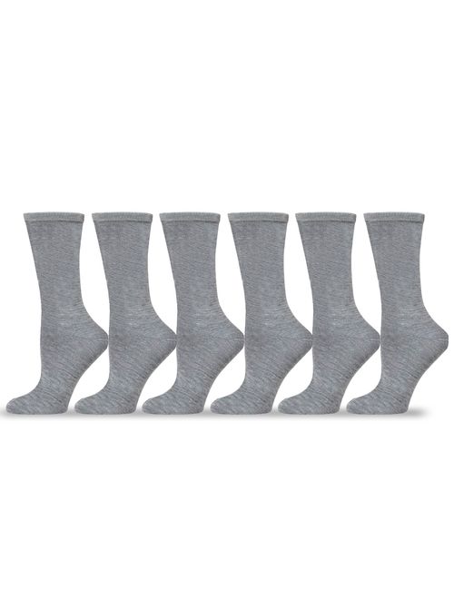 TeeHee Women's Ladies Value 6-Pack Crew Socks