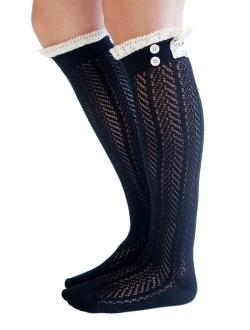 The Original Button Boot Socks with Lace Trim Boutique Socks by Modern Boho