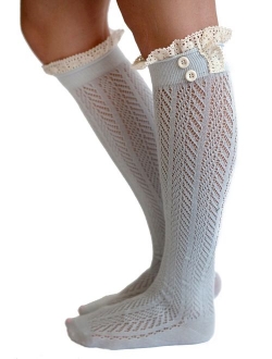 The Original Button Boot Socks with Lace Trim Boutique Socks by Modern Boho