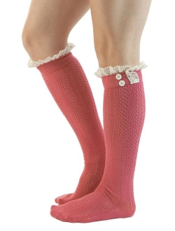 The Original Button Boot Socks with Lace Trim Boutique Socks by Modern Boho