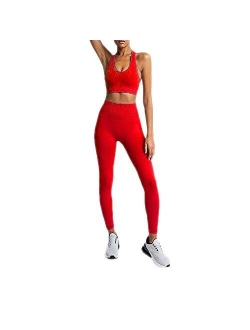 Hotexy Women's Workout Outfit 2 Pieces Seamless Yoga Leggings with Sports Bra Gym Clothes Set