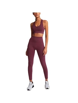 Hotexy Women's Workout Outfit 2 Pieces Seamless Yoga Leggings with Sports Bra Gym Clothes Set