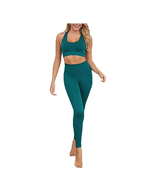 Hotexy Women's Workout Outfit 2 Pieces Seamless Yoga Leggings with Sports Bra Gym Clothes Set