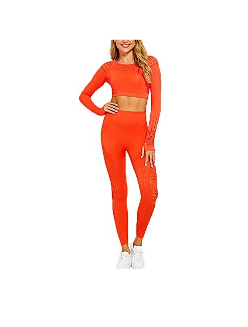 Hotexy Women's Workout Outfit 2 Pieces Seamless Yoga Leggings with Sports Bra Gym Clothes Set