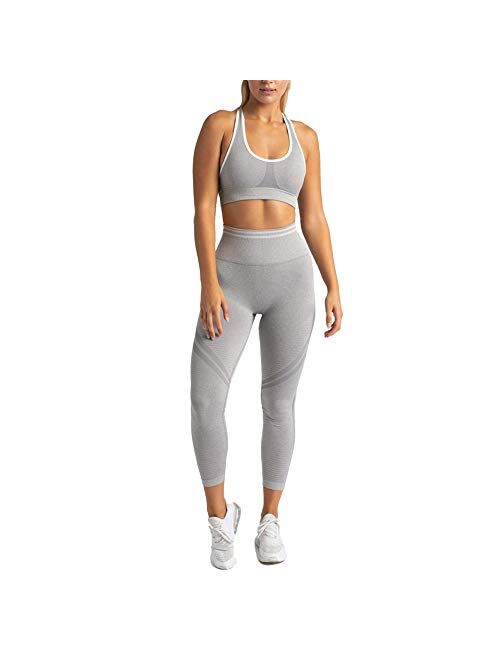 Hotexy Women's Workout Outfit 2 Pieces Seamless Yoga Leggings with Sports Bra Gym Clothes Set