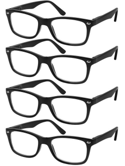 Reading Glasses Set of 4 Black Quality Readers Spring Hinge Glasses for Reading for Men and Women