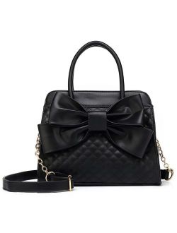 Quilted Bow Satchel Handbag for Women, Vegan Leather Crossbody Bag, Shoulder Bag, Tote Purse, H1048