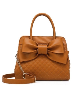 Quilted Bow Satchel Handbag for Women, Vegan Leather Crossbody Bag, Shoulder Bag, Tote Purse, H1048