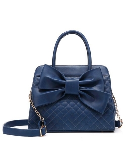 Quilted Bow Satchel Handbag for Women, Vegan Leather Crossbody Bag, Shoulder Bag, Tote Purse, H1048