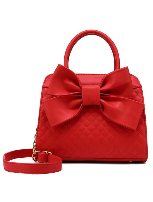 Scarleton Quilted Bow Satchel Handbag for Women, Vegan Leather Crossbody Bag, Shoulder Bag, Tote Purse, H1048